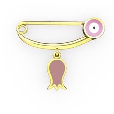 Laleli Yuvarlak Nazar İğnesi - 14 ayar altın nazar iğnesi (Pastel pembe mineli) #15wp7yu