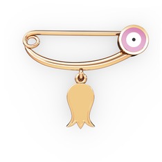 925 ayar rose altın kaplama gümüş nazar iğnesi (Pastel pembe mineli)