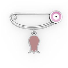 Laleli Yuvarlak Nazar İğnesi - 925 ayar gümüş nazar iğnesi (Pastel pembe mineli) #i3v6y3