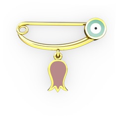 Laleli Yuvarlak Nazar İğnesi - 925 ayar altın kaplama gümüş nazar iğnesi (Pastel mavi mineli) #l2tvai