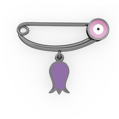 Laleli Yuvarlak Nazar İğnesi - 925 ayar siyah rodyum kaplama gümüş nazar iğnesi (Pastel pembe mineli) #v4ilg1