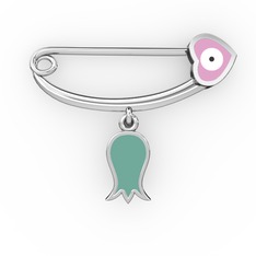 8 ayar beyaz altın nazar iğnesi (Pastel pembe mineli)