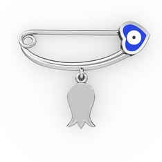 Laleli Kalp Nazar İğnesi - 925 ayar gümüş nazar iğnesi (Lacivert mineli) #1shsdg6