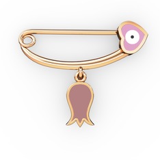 Laleli Kalp Nazar İğnesi - 18 ayar rose altın nazar iğnesi (Pastel pembe mineli) #elel2g