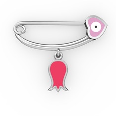 Laleli Kalp Nazar İğnesi - 925 ayar gümüş nazar iğnesi (Pastel pembe mineli) #l0e958