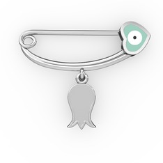 8 ayar beyaz altın nazar iğnesi (Pastel mavi mineli)