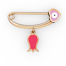 Laleli Kalp Nazar İğnesi - 8 ayar rose altın nazar iğnesi (Pastel pembe mineli) #nt4uj8