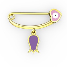 Laleli Kalp Nazar İğnesi - 18 ayar altın nazar iğnesi (Pastel pembe mineli) #ny9mjg