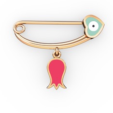 Laleli Kalp Nazar İğnesi - 925 ayar rose altın kaplama gümüş nazar iğnesi (Pastel mavi mineli) #t1eyhx