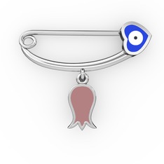 14 ayar beyaz altın nazar iğnesi (Lacivert mineli)