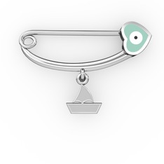 14 ayar beyaz altın nazar iğnesi (Pastel mavi mineli)