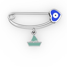 18 ayar beyaz altın nazar iğnesi (Lacivert mineli)