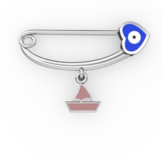 18 ayar beyaz altın nazar iğnesi (Lacivert mineli)