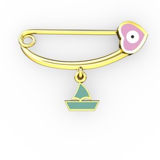 Yelkenli Kalp Nazar İğnesi - 14 ayar altın nazar iğnesi (Pastel pembe mineli) #179i52n