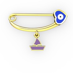 Yelkenli Kalp Nazar İğnesi - 925 ayar altın kaplama gümüş nazar iğnesi (Lacivert mineli) #17zskw2