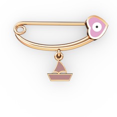 8 ayar rose altın nazar iğnesi (Pastel pembe mineli)