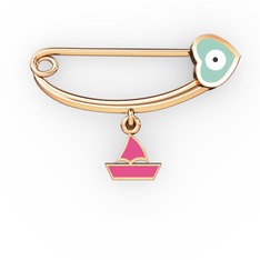 Yelkenli Kalp Nazar İğnesi - 925 ayar rose altın kaplama gümüş nazar iğnesi (Pastel mavi mineli) #1hj8ho1