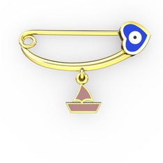 Yelkenli Kalp Nazar İğnesi - 18 ayar altın nazar iğnesi (Lacivert mineli) #1qot4ks