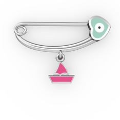 Yelkenli Kalp Nazar İğnesi - 925 ayar gümüş nazar iğnesi (Pastel mavi mineli) #aweiye