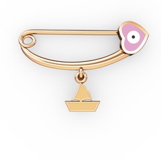 Yelkenli Kalp Nazar İğnesi - 14 ayar rose altın nazar iğnesi (Pastel pembe mineli) #gakk4r