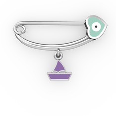 Yelkenli Kalp Nazar İğnesi - 18 ayar beyaz altın nazar iğnesi (Pastel mavi mineli) #ljjvqo