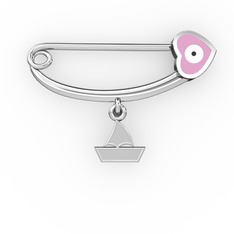 Yelkenli Kalp Nazar İğnesi - 14 ayar beyaz altın nazar iğnesi (Pastel pembe mineli) #lkjrzx