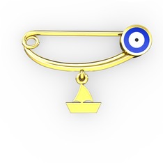 Yelkenli Yuvarlak Nazar İğnesi - 925 ayar altın kaplama gümüş nazar iğnesi (Lacivert mineli) #183vx97