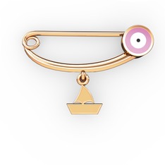 Yelkenli Yuvarlak Nazar İğnesi - 8 ayar rose altın nazar iğnesi (Pastel pembe mineli) #1a3wekp