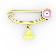 925 ayar altın kaplama gümüş nazar iğnesi (Pastel pembe mineli)