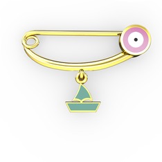 Yelkenli Yuvarlak Nazar İğnesi - 925 ayar altın kaplama gümüş nazar iğnesi (Pastel pembe mineli) #1rc26ge