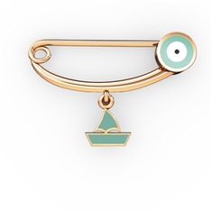 Yelkenli Yuvarlak Nazar İğnesi - 18 ayar rose altın nazar iğnesi (Pastel mavi mineli) #1xk84li