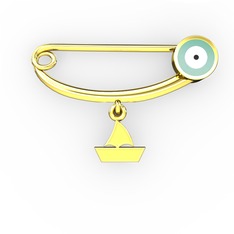 Yelkenli Yuvarlak Nazar İğnesi - 925 ayar altın kaplama gümüş nazar iğnesi (Pastel mavi mineli) #4n1r4d