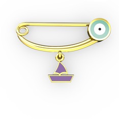 925 ayar altın kaplama gümüş nazar iğnesi (Pastel mavi mineli)