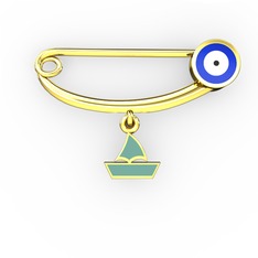Yelkenli Yuvarlak Nazar İğnesi - 925 ayar altın kaplama gümüş nazar iğnesi (Lacivert mineli) #ftomre