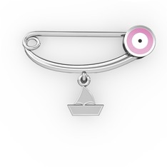 Yelkenli Yuvarlak Nazar İğnesi - 925 ayar gümüş nazar iğnesi (Pastel pembe mineli) #jowo2f