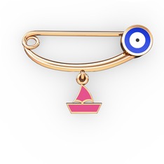 Yelkenli Yuvarlak Nazar İğnesi - 8 ayar rose altın nazar iğnesi (Lacivert mineli) #o2p1by