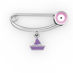 Yelkenli Yuvarlak Nazar İğnesi - 925 ayar gümüş nazar iğnesi (Pastel pembe mineli) #uzex45