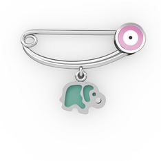 Filli Yuvarlak Nazar İğnesi - 8 ayar beyaz altın nazar iğnesi (Pastel pembe mineli) #coocpx