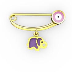 925 ayar altın kaplama gümüş nazar iğnesi (Pastel pembe mineli)