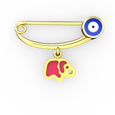 Filli Yuvarlak Nazar İğnesi - 14 ayar altın nazar iğnesi (Lacivert mineli) #szf8e6