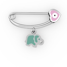 8 ayar beyaz altın nazar iğnesi (Pastel pembe mineli)