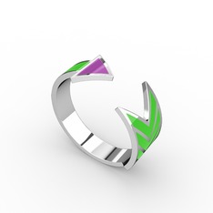 Ok Yüzük - 14 ayar beyaz altın yüzük (Menekşe mineli) #15hu3t0