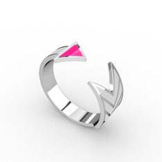 14 ayar beyaz altın yüzük (Neon pembe mineli)