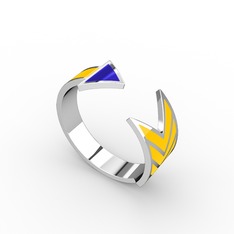 Ok Yüzük - 8 ayar beyaz altın yüzük (Mavi mineli) #1q9wstd