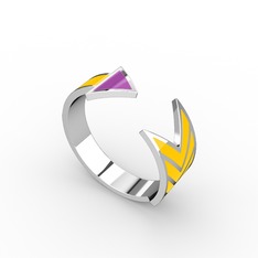 Ok Yüzük - 18 ayar beyaz altın yüzük (Menekşe mineli) #6us60m