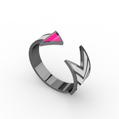 925 ayar siyah rodyum kaplama gümüş yüzük (Neon pembe mineli)