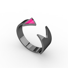 Ok Yüzük - 925 ayar siyah rodyum kaplama gümüş yüzük (Neon pembe mineli) #jo97hp