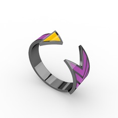 Ok Yüzük - 925 ayar siyah rodyum kaplama gümüş yüzük (Sarı mineli) #q8gght