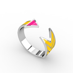 14 ayar beyaz altın yüzük (Neon pembe mineli)