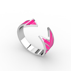 14 ayar beyaz altın yüzük (Neon pembe mineli)